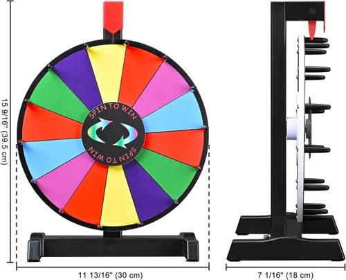 Miniatura 7 de WinSpin rueda de premios de mesa de 12" con 14 ranuras, rueda giratoria editable resistente para juego de fortuna, serie clásica, para carnaval