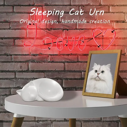 Miniatura 3 de Urna conmemorativa de gato durmiente, recuerdo de cremación de resina negra, homenaje para mascotas de interior, 8 x 5.5 x 4 pulgadas, contenedor