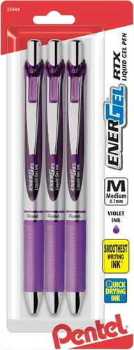 Miniatura 6 de Pentel EnerGel RTX Bolígrafos de tinta de gel, punta de metal de 0.7mm, tinta color negro / rojo / azul, paquete de 3 (BL77BP3M), surtido
