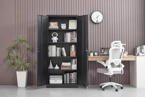 Miniatura 4 de Guizeeopo Armario de almacenamiento de metal con estantes ajustables, gabinetes de almacenamiento de garaje con puertas y estantes, archivadores