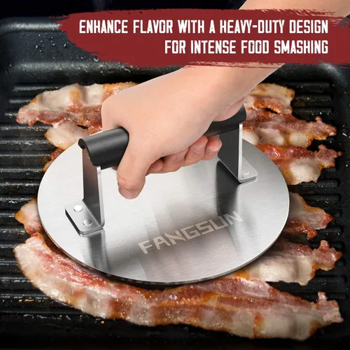 Miniatura 2 de FANGSUN - Prensa para tocino para plancha, prensa de parrilla de acero inoxidable, prensa de hamburguesa de 8.5 pulgadas resistente con mango