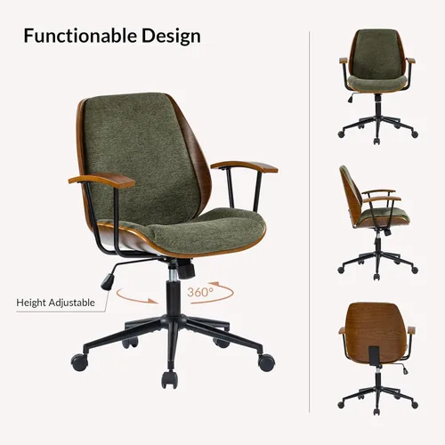 Miniatura 6 de La silla de oficina moderna que necesitas con tapicería de poliéster y madera curvada ergonómica. Silla giratoria de escritorio con altura ajustable