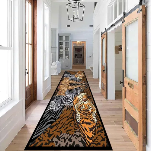 Miniatura 53 de Alfombra de pasillo con estampado de tigre, 2 x 10 pies, alfombra de rayas con estampado de piel de animal, alfombra interior a rayas blancas y 5
