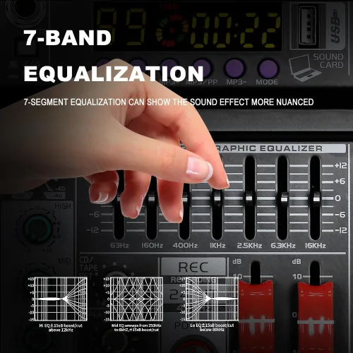 Miniatura 5 de BOMGE Mezclador de audio 04A, consola de mezcla de tablero de sonido profesional con USB/Bluetooth/Computadora/Mezclador de DJ de entrada estéreo