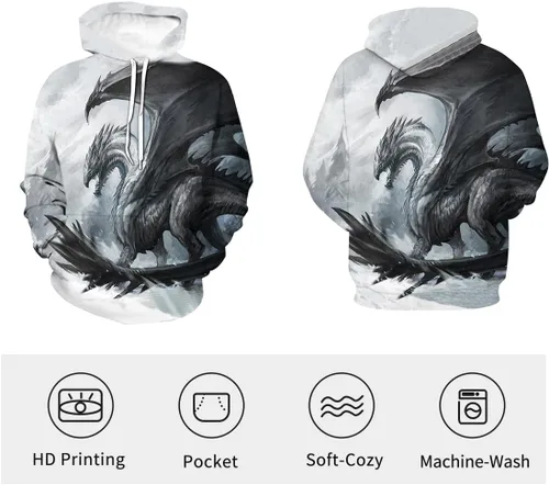 Miniatura 3 de Sudadera con capucha impresa en 3D con bolsillo para hombre, diseño de tótem de dragón