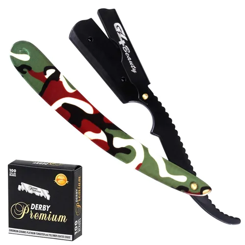 Miniatura 17 de Cuchilla de afeitar G4 de acero inoxidable con borde recto para afeitar, cuchillas reemplazables (negro)