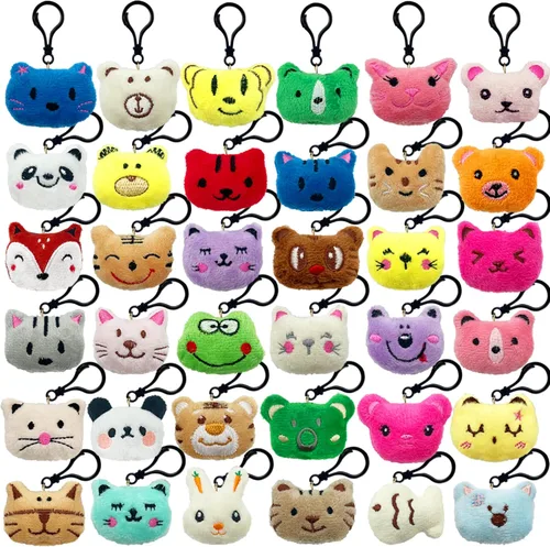 XIPEGPA 36 llaveros pequeños de animales de peluche para bolsas de regalos, regalos de fiesta, premios de aula y relleno de cesta de Pascua