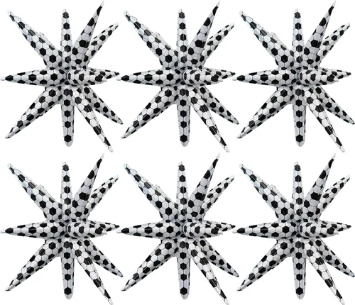 Miniatura 16 de 6 Globos de Papel de Aluminio con Forma de Estrella Negra de Una Pieza, Globo de Estrella de 14 Puntas 4D Cono Starburst de Mylar de 22 Pulgadas