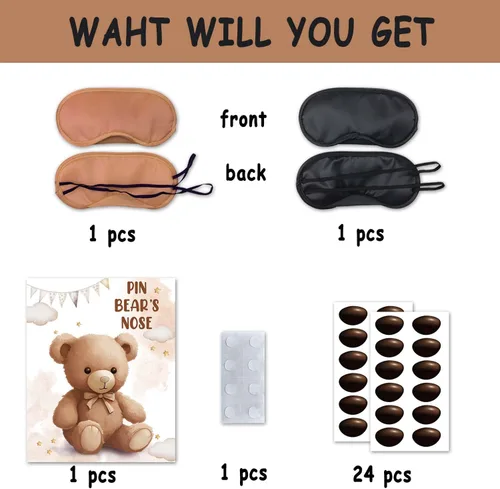 Miniatura 3 de Pin The Noses on The Bear - Juego de fiesta de oso de peluche, póster grande con 24 calcomanías de nariz para cumpleaños de niños, tema de baby