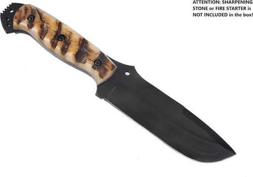 Miniatura 3 de Ottoza Cuchillo de caza de hoja fija con funda de cuero y transporte horizontal, cuchillo de supervivencia y campamento al aire libre de espiga