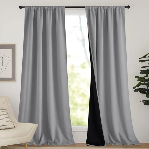 Miniatura 60 de NICETOWN Cortinas blancas 100% opacas, 2 capas gruesas completamente opacas con bolsillo para barra, cortinas aislantes térmicas para Blanco puro