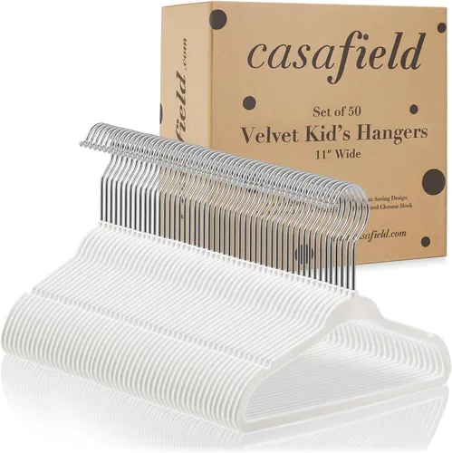 Miniatura 4 de Casafield 50 perchas de terciopelo para bebé, tamaño de 11 pulgadas, para ropa de bebés y niños pequeños, color marfil