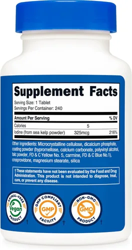 Miniatura 5 de Nutricost Yodo (yodo natural de algas marinas) 325mcg, 240 comprimidos - Sin OMG, sin gluten
