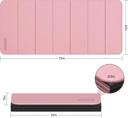 Miniatura 4 de Tapete de yoga plegable de 0.39 pulgadas de grosor, extra grande, material TPE, antideslizante, fácil de llevar, adecuado para entrenamiento en Rosa