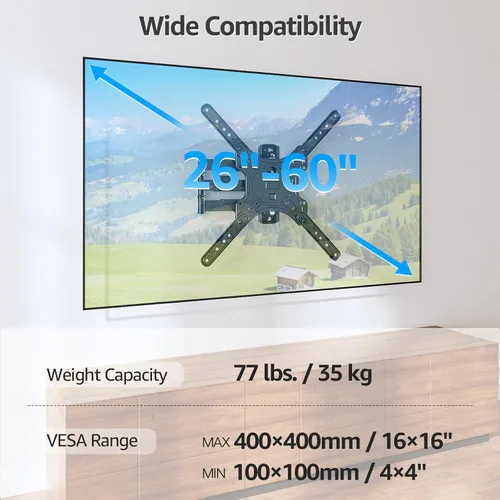 Miniatura 2 de MOUNTUP Soportes de pared para TV para la mayoría de televisores de 26 a 60 pulgadas, soporte de TV de movimiento completo con giro y extensión