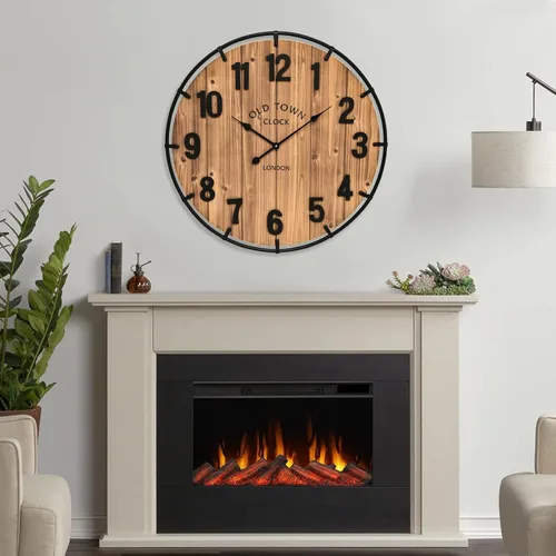 Miniatura 8 de Reloj de pared rústico de 20 pulgadas con borde de metal y números grandes, funciona con pilas silenciosas para oficina, cocina, dormitorio y sala