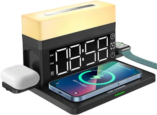 Miniatura 8 de IHAO Estación de carga inalámbrica plegable multifuncional 3 en 1 con luz nocturna LED ambiental, cargador rápido QC3.0 para teléfono, iWatch