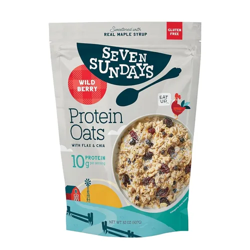 Miniatura 10 de Seven Sundays Avena proteica, manzana y canela, bolsa de 32 onzas (paquete de 4), avena sin gluten, 0.35 onzas de proteína reciclada, disfruta