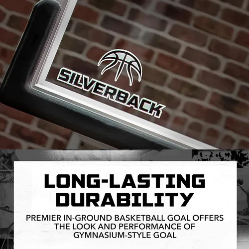 Miniatura 4 de Silverback Aro de baloncesto de altura ajustable en el suelo con tablero de vidrio templado, borde de separación profesional y almohadilla de tablero