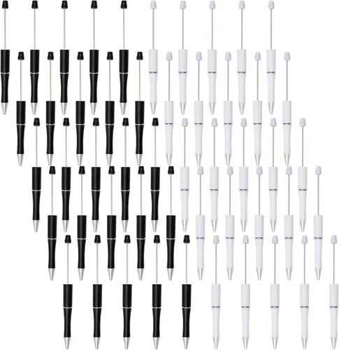 Miniatura 11 de jiebor 50 bolígrafos de cuentas de plástico negros con tinta negra de bola DIY lindos y geniales para bricolaje, regalo de boda, graduación
