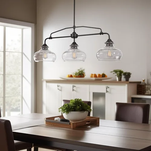 Miniatura 5 de Kira Home Harlow - Lámpara de isla de cocina industrial moderna de granja de 38 pulgadas de 3 luces con pantallas de vidrio transparente, altura