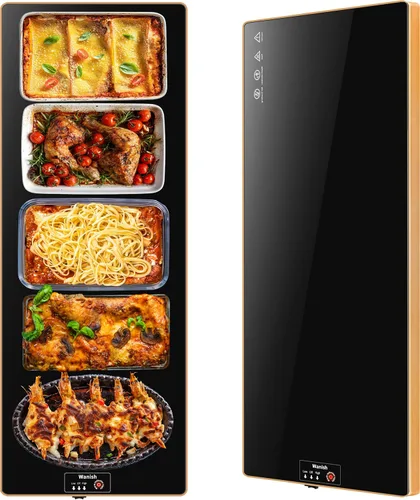 Miniatura 18 de Bandeja de calentamiento eléctrica, L, 22 x 14 pulgadas, alfombrilla de calentamiento de vidrio templado para alimentos, color negro Keep Food