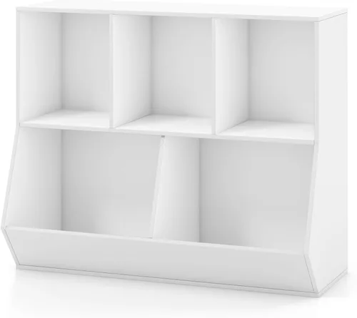 Miniatura 4 de Kids Bookshelf and Toy Organization,5 Cubby Open Wooden Playroom Organization and Storage, Toddler Bookshelf for Kid’s Room Bedroom Nursery White