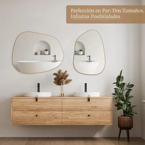 Miniatura 4 de PERFNIQUE - Espejo de pared irregular asimétrico, espejo dorado de 32"x24" para baño, dormitorio, sala de estar, entrada, decoración moderna boho