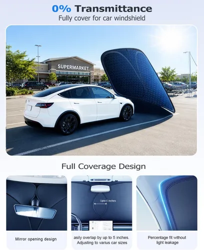Miniatura 5 de DMJN Parasol para parabrisas delantero para Tesla nuevo modelo Y, Y y 3 (2017-2027), [revestimientos de cristal de hielo nano] UPF50+ bloqueo