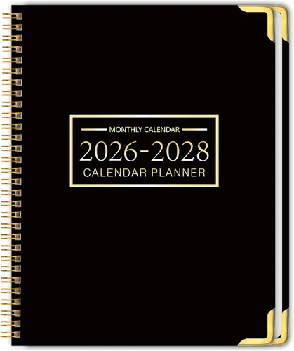 Agenda mensual 2026-2028, calendario 2026-2028 de 36 meses, 8.5 x 11 pulgadas, enero 2026 a diciembre 2028, protectores de esquinas de metal con