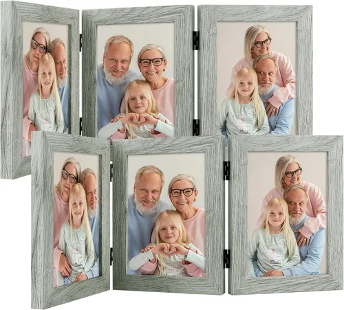 Miniatura 19 de Frametory, 3 Marcos de Fotos 4x6 Marcos de Fotos Trípticos Collage - Cristal Real - Triple Plegable (Gris, 1 Paquete)