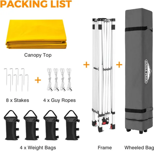 Miniatura 89 de EAGLE PEAK Tienda de campaña desplegable con bolsa de transporte con ruedas, 8 estacas, 4 cuerdas, 4 bolsas de peso, toldo de tienda de campaña