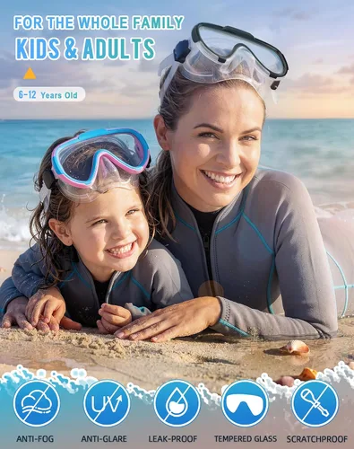 Miniatura 8 de Gafas de natación para adultos y niños, gafas de natación antivaho con cubierta para la nariz, sin fugas, máscara de buceo de esnórquel transparente
