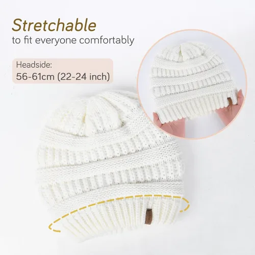 Miniatura 74 de FURTALK Gorro de invierno para mujer, con forro de satén, tejido trenzado, grueso, holgado, gorro cálido