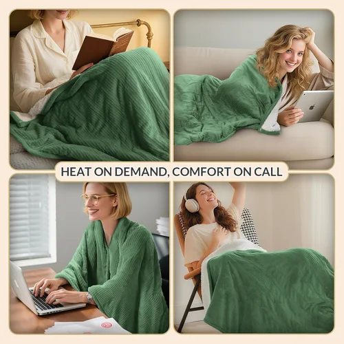 Miniatura 6 de Manta calefactora HOMLYNS LuxeHeat, suave franela sherpa, manta eléctrica con 5 ajustes de calor, calentamiento rápido, manta calefactora