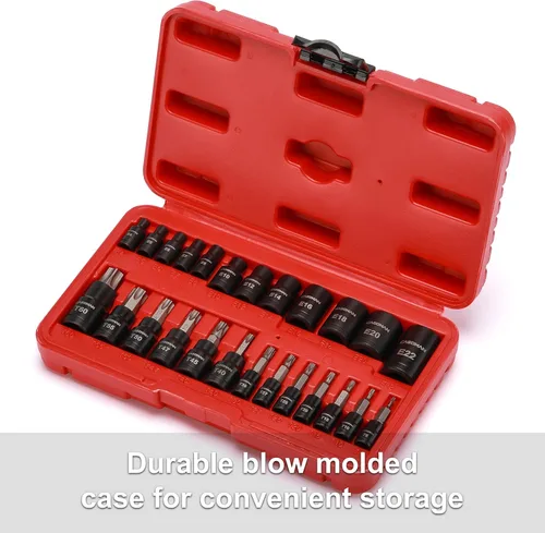 Miniatura 7 de CASOMAN Juego de 25 piezas de dados Torx y enchufes externos, 13 puntas de enchufe estrella (T8- T60) y 12 enchufes E-Torx hembra (E4-E22)