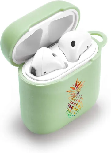 Miniatura 2 de Funda verde para AirPod 1 y 2 con llavero mosquetón + bolsa de almacenamiento, pintura colorida piña funda inalámbrica para auriculares inalámbricos