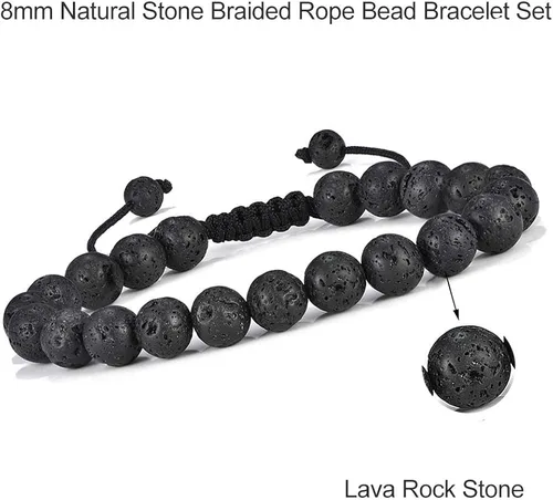 Miniatura 5 de M MOOHAM - Pulsera de roca de lava, pulsera de ojo de tigre de piedra de 0.315pulgadas, de yoga ajustables para aliviar el estrés, aromaterapia