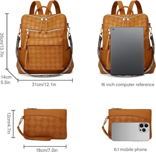 Miniatura 4 de Makes Bolso tipo mochila para mujer, de piel sintética, con diseño convertible, 2 piezas