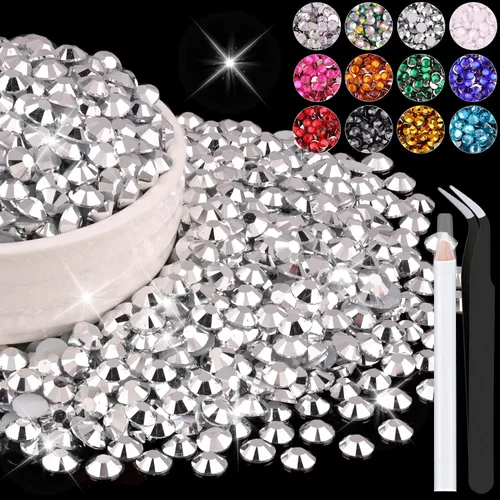 Miniatura 49 de 12000 diamantes de imitación de resina de 0.079 pulgadas a granel para manualidades (transparente), cristales deslumbrantes con parte trasera plana