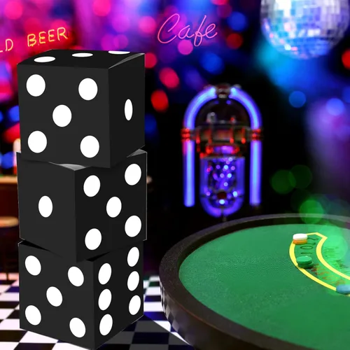 Miniatura 7 de Tinlade 6 cajas de dados de 11 pulgadas Jumbo Vegas Casino Decoración de fiesta temática Big Vegas Decoración gigante de mesa dados de cartón