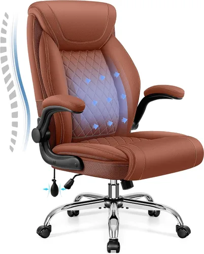 Miniatura 17 de Silla de oficina, silla de escritorio ergonómica grande y alta, silla ejecutiva de cuero para computadora con soporte lumbar ajustable, cómoda silla