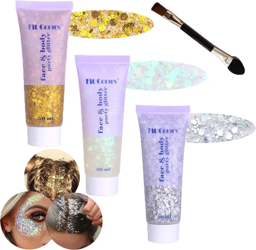 Miniatura 11 de Gel con purpurina para el cuerpo y la cara: Accesorios para conciertos de cantantes, disco, festival, rave, maquillaje con purpurina facial, 150 ml