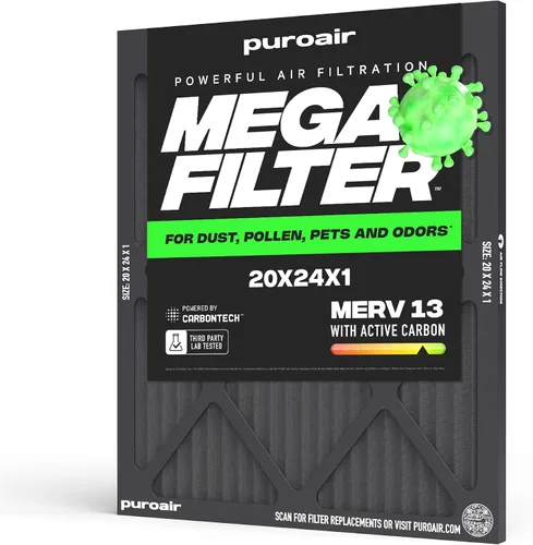 Miniatura 39 de PuroAir Filtro Mega - Filtro de aire de 12x12x1 MERV 13 para el hogar con carbón activado - Filtros alérgenos, caspa de mascotas, humo, polvo