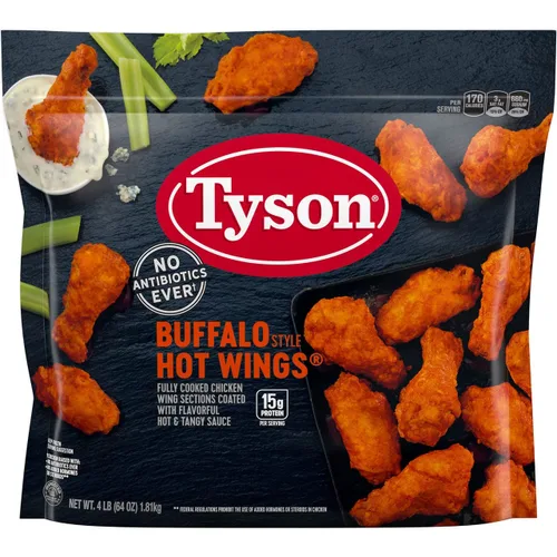 Miniatura 4 de Tyson Alitas de pollo con hueso estilo búfalo totalmente cocidas, con sabrosa salsa picante y picante, 0.55 onzas de proteína por porción, paquete
