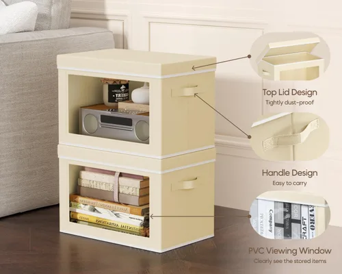 Miniatura 4 de Homsorout Contenedores de almacenamiento plegables con tapas, contenedores de almacenamiento apilables con ventana, paquete de 3 contenedores