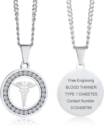 Miniatura 103 de VNOX Collar con colgante personalizado de acero inoxidable con grabado personalizado para identificación de alerta médica de emergencia para hombres