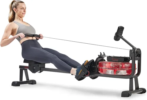 Sunny Health & Fitness Premium Water Rower w/Intensive Dynamic Real-Time Resistance, 300 LB Capacity Flip-able Rowing Machine for Home Training,
