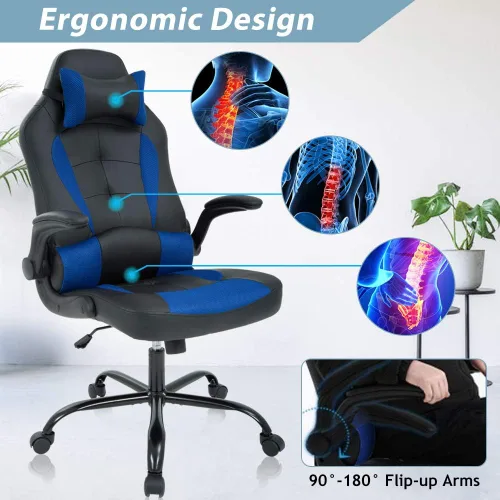 Miniatura 4 de Silla de juegos, silla de oficina con respaldo alto, silla de escritorio ergonómica de carreras de PC con reposacabezas soporte lumbar y brazos