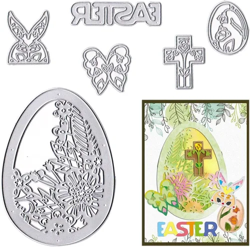 Miniatura 7 de Estivaux Huevos de Pascua troquelados de árbol para hacer tarjetas, conejito de Pascua, conejos de corte, juegos de troqueles de árbol, pájaros
